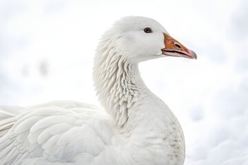 portarait of a white goose on a white background