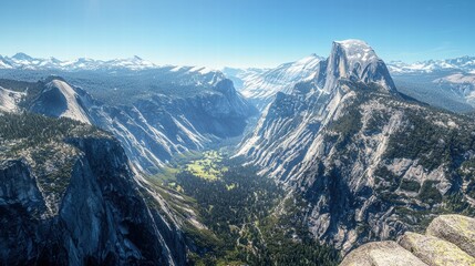Stunning Panoramic View of Yosemite Valley and Half Dome Landscape