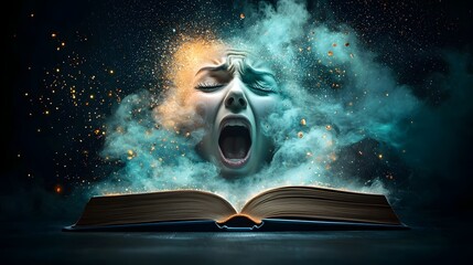 Fototapeta premium A digital depicting an open book projecting a vibrant spectrum of human emotions and feelings symbolizing the power of literature knowledge