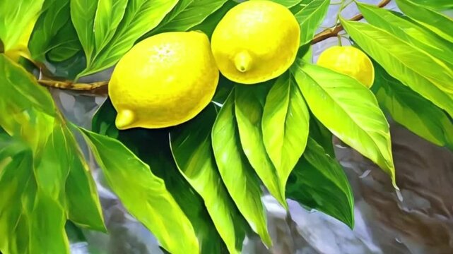 Lemon with leaves for celebration holiday sukkot, abstract vivid composition consists of background