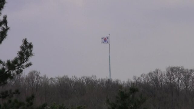North Korean soldiers standing in the DMZ, Panmunjom, North Korea