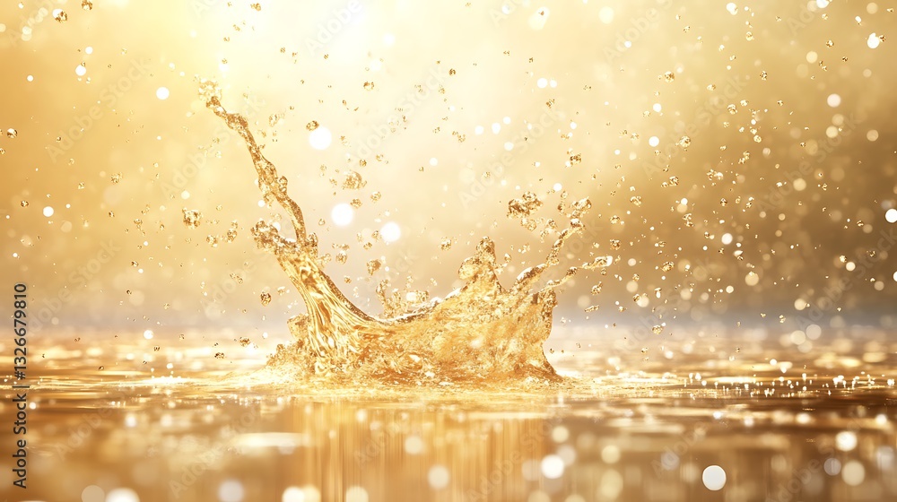 Fototapete golden water splash with sparkling droplets creating a mesmerizing effect.