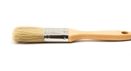 Wooden Handle Paint Brush - High-quality of a small wooden-handled paintbrush isolated on a white background. Ideal for DIY projects, home improvement, and art supplies