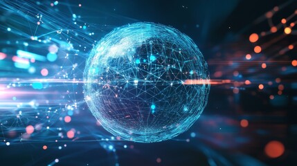 Glowing holographic sphere with interconnected data points
