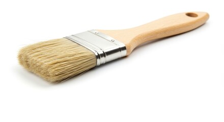 Wooden Handle Paint Brush Isolated on White - A high-quality of a new paintbrush with a wooden handle, symbolizing craftsmanship, artistry, creation, renovation, and home improvement