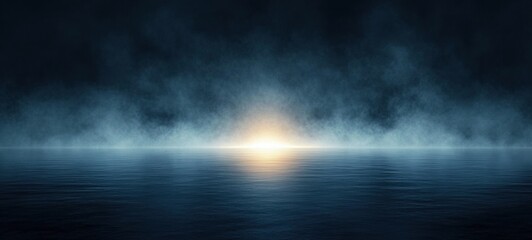 Dark Abstract Night Scene with Neon Lights and Fog on an Empty Asphalt Street