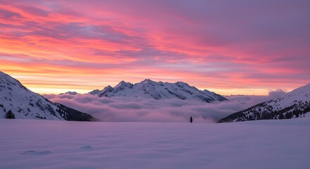 Cielo rosa sobre montañas nevadas: fotografía de un tranquilo atardecer invernal