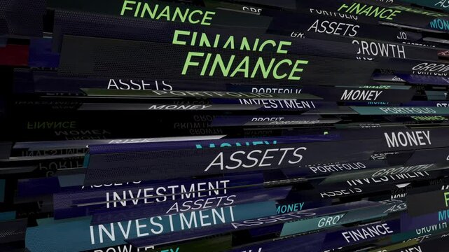Stock market Investment 3D panels with text. 3D animation