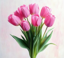 Fototapeta premium Vibrant Bouquet of Pink Tulips on Minimalist White Background