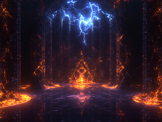 Fototapeta premium A dark background with lightning bolts in the center, creating an electric atmosphere