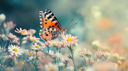Obraz premium Butterfly picking flowers,generate AI