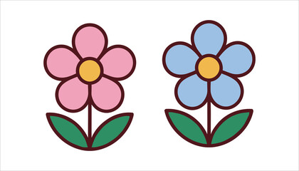 Cute Flower Clipart. Simple Cartoon Floral Illustration . Spring Vector Art.