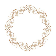 Intricate circular vintage round frame design that features elegant ivy leaves, stems ans swirls