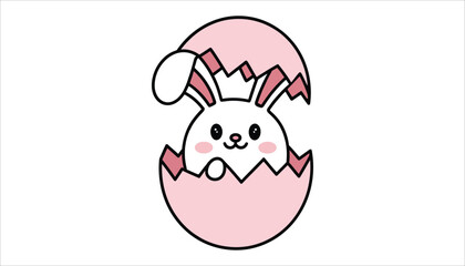 Cute Easter Bunny in Egg. Kawaii Rabbit Illustration . Spring Holiday Clipart.