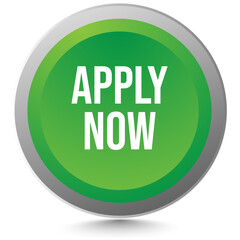Green apply now button isolated on a transparent background, applying for a job, finance or insurance element