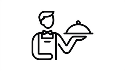 Waiter Serving Food Line Icon. Restaurant Service Outline Vector.