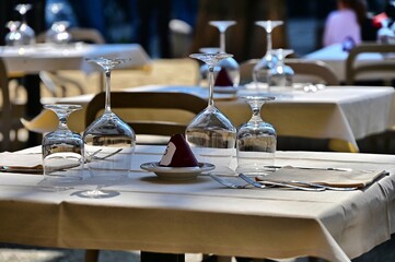 restaurant terrace table arranged for two