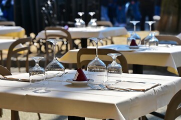 restaurant terrace table arranged for two