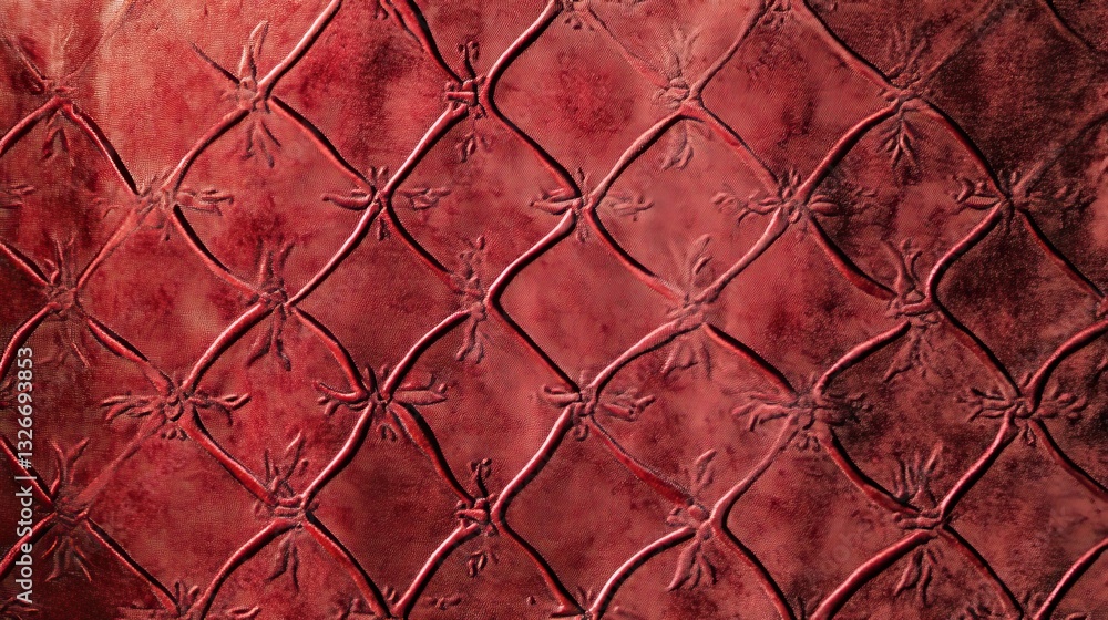 Poster intricate red diamond pattern embossed texture background deep burgundy color rich detailed surface 