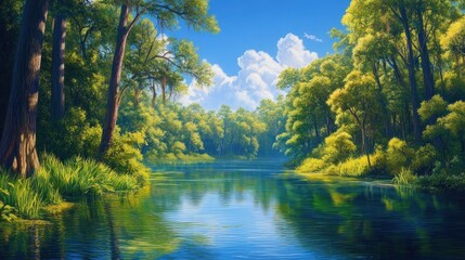 Obraz premium Sunny Forest River Landscape