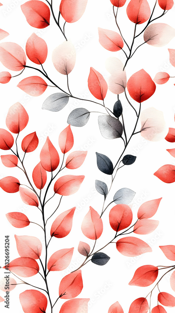 Poster red leaves pattern, nature design, background