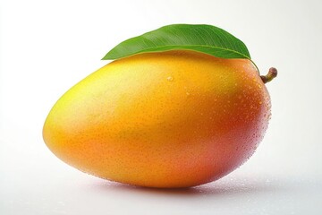 Fresh Yellow Mango with Green Leaf Isolated on White Background