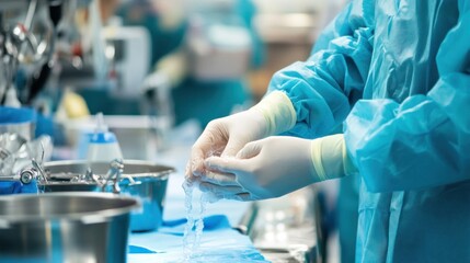 Surgical Team Washing Hands in Operating Room