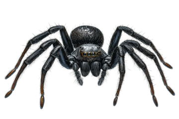 Detailed black spider on clear background
