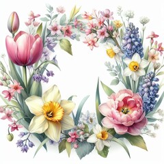  Watercolor Wreath Spring Flowers

