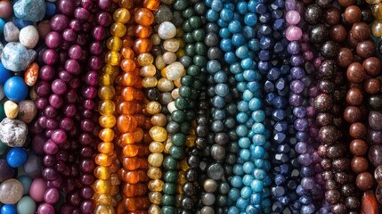 Colorful gemstone beads displayed for sale
