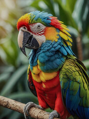 Obraz premium Colorful parrot in a natural setting with intricate feather details.