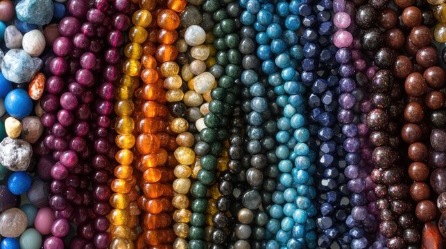Colorful gemstone beads displayed for sale