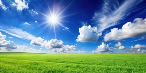Fototapeta premium A bright sunny sky with a few white clouds scattered across it on a clear spring day