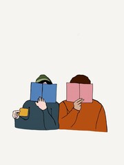 Couple reading a book together 