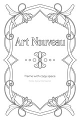 Luxury Art Nouveau Frame – Black and White Retro Line Art Coloring Page with Royal Copy Space
