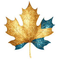Fototapeta premium decorative golden glitter leaf with teal details, sparkling and elegant