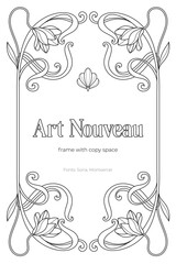 Luxury Art Nouveau Frame – Black and White Retro Line Art Coloring Page with Royal Copy Space