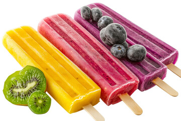 Colorful fruit popsicles with kiwi and blueberries