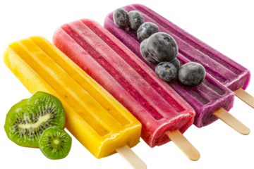 Colorful fruit popsicles with kiwi and blueberries