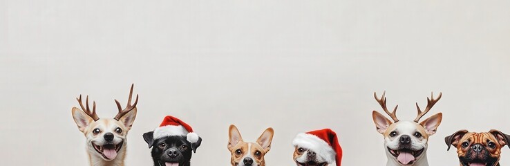 A line of black and white dogs next to each other on a wall