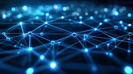 Futuristic data network with glowing blue nodes and vibrant lines
