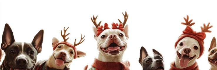 A line of black and white dogs next to each other on a wall