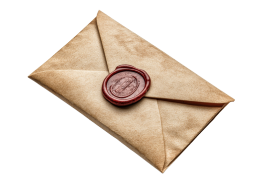 Wax sealed envelope on a transparent background