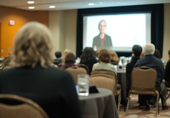 A woman is presenting to a group in a conference room
