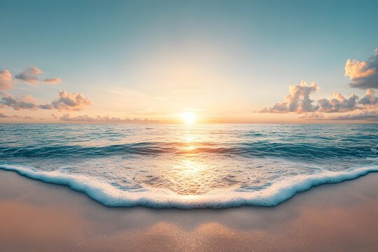 Serene Ocean Sunset with Gentle Waves and Colorful Clouds