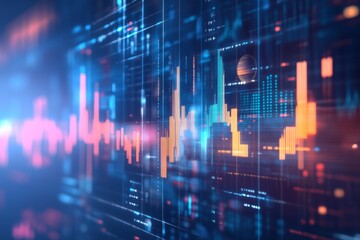 Sleek holographic interface with interactive data charts and glowing elements
