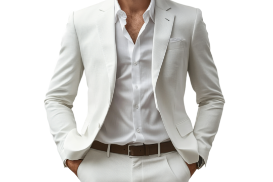 Elegant man in a white suit with confidence and style