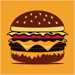 Isolated, a delicious grilled beef cheeseburger icon with lettuce and tomato on a sesame bun, served with fries, is shown against white and black backgrounds as a fast food meal
