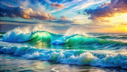 Obraz premium Coastal canvas print, featuring abstract ocean waves. A beautiful home accent.