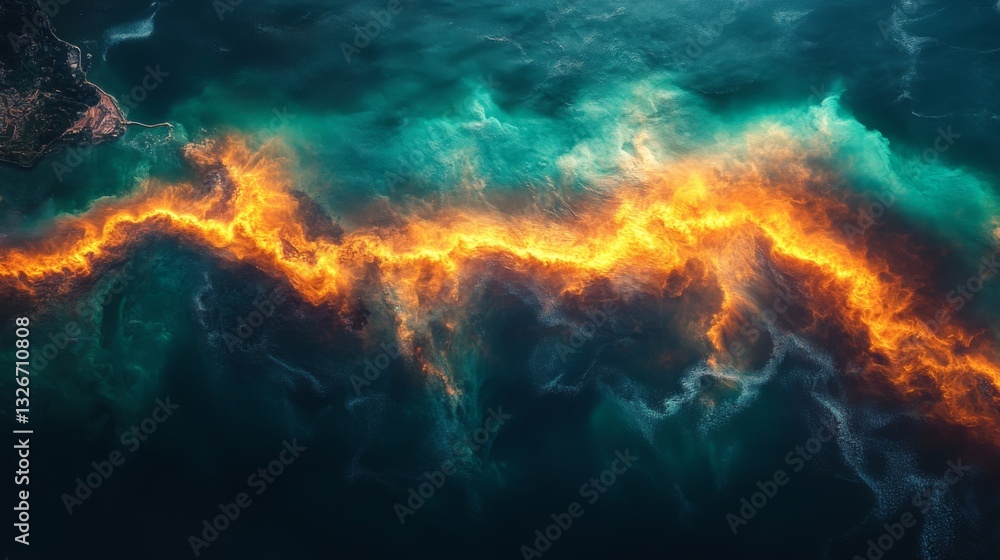 Aufkleber a mesmerizing display of color unfolds as bright orange hues contrast with deep blue waters, highlig